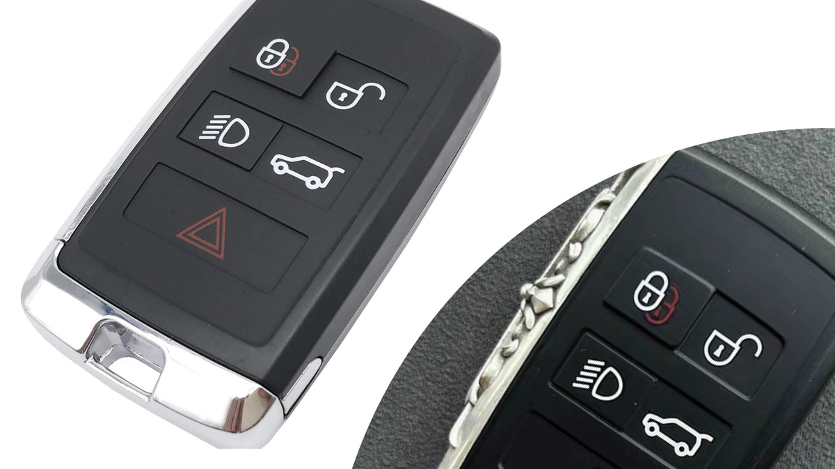 Land Rover smart key before and after fitting a Logo Back silver key case