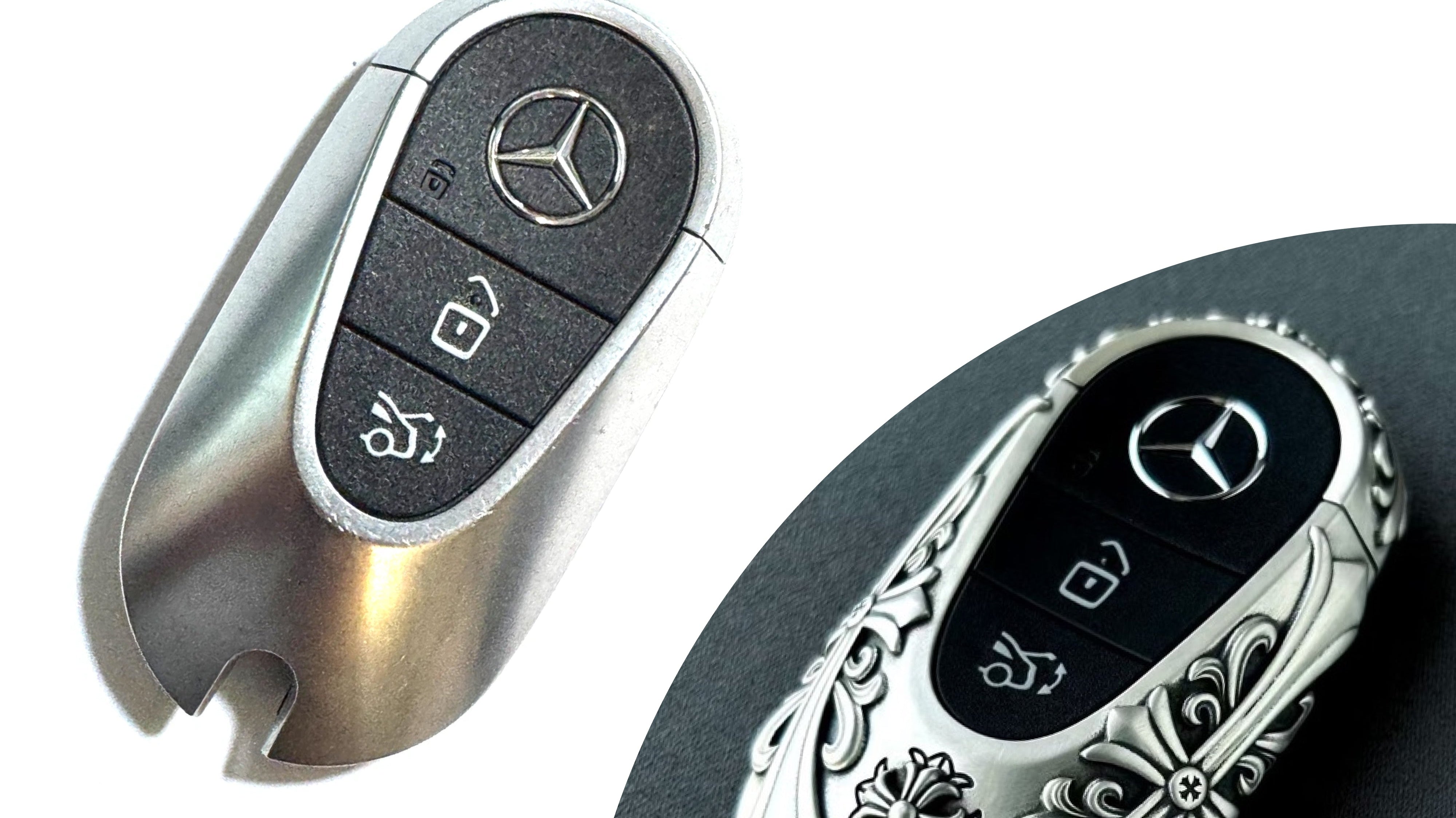 Mercedes-Benz before after comparison showing the difference between careful and excessive polishing