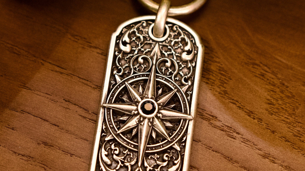Meridian Heirloom Personalized Key Tag, front view beside a car key