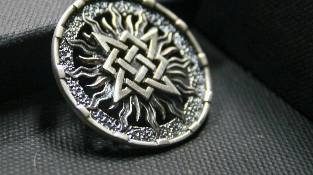 Slavic Sun Wheel 925 Silver Pendant, front view