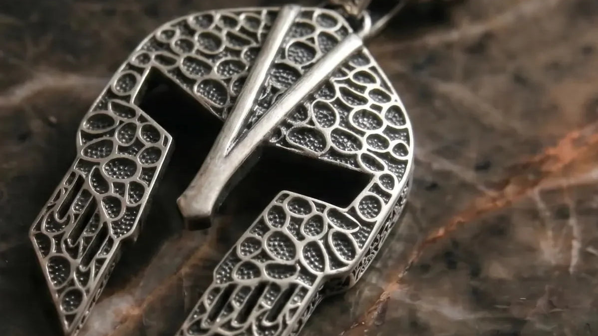 Spartan Helmet 925 Silver Pendant, front view