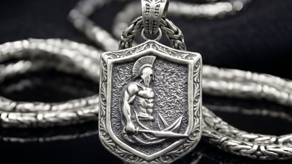 Spartan Shield & Sword Pendant, front view