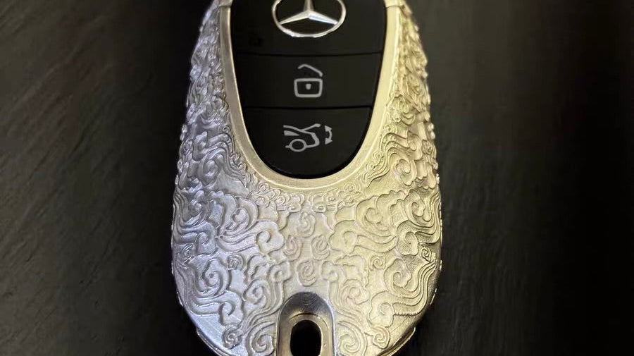 Mercedes-Benz sterling silver key case showing precise fit and finish for a luxury car key case