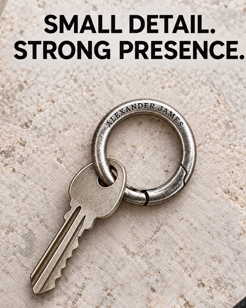 Key ring with keys showing an engraving example