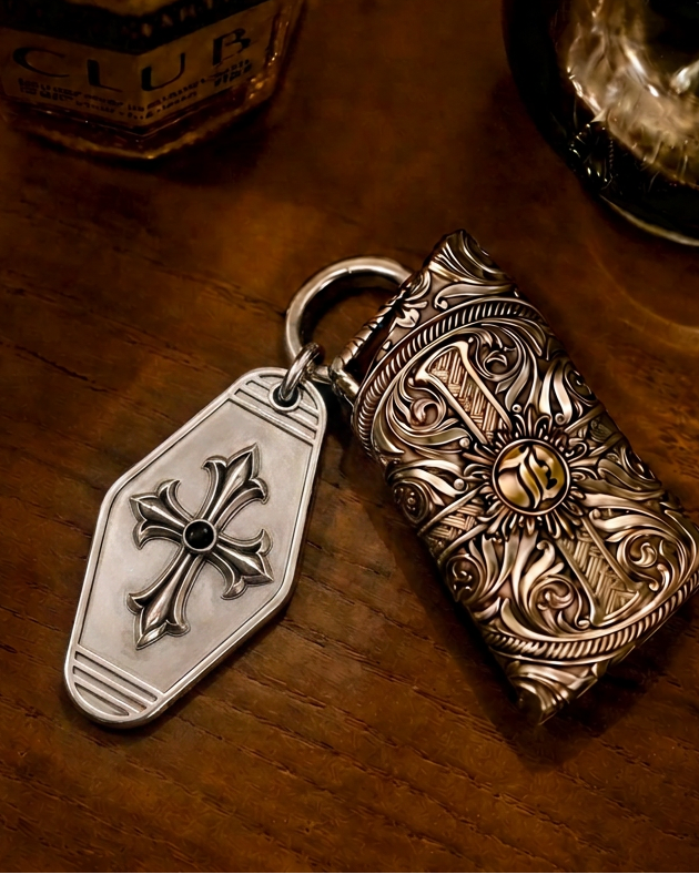 Cathedral Cross Sterling Silver Keychain, alternate car-key pairing