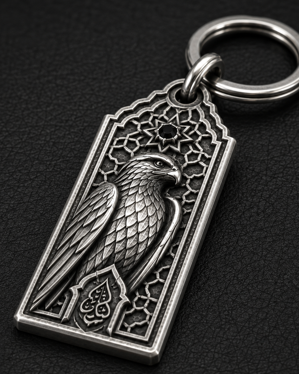 Desert Falcon Personalized Key Tag, engraved front detail