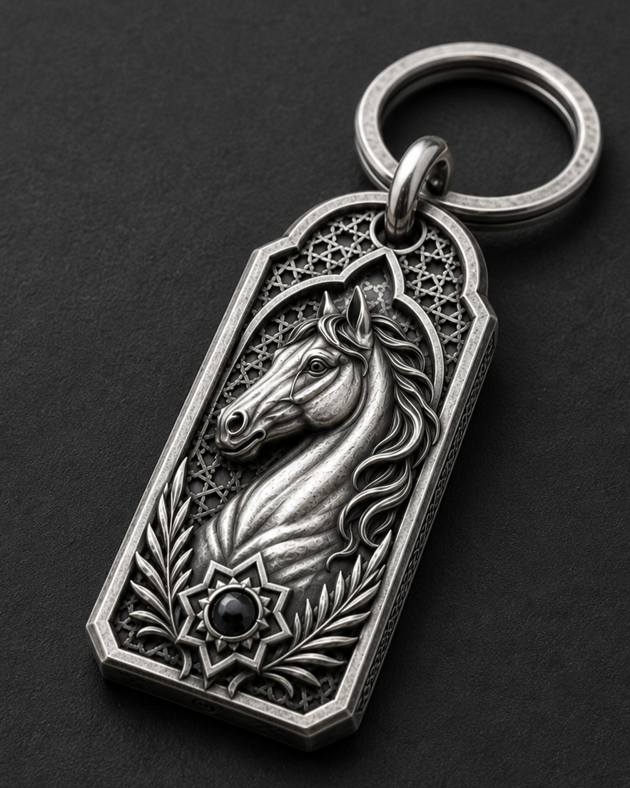 Handcrafted silver key tag, back view