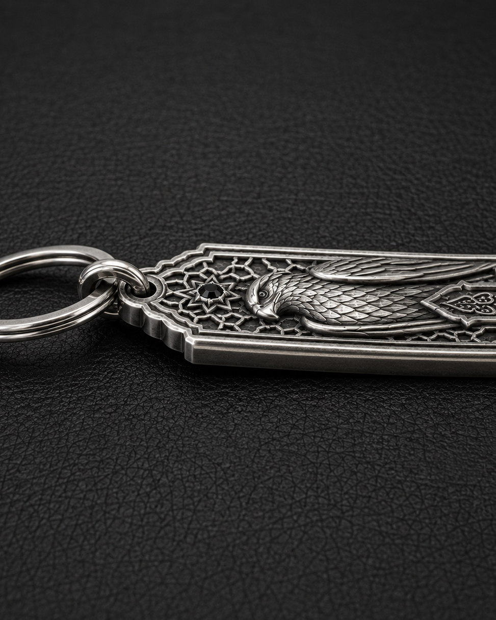 Desert Falcon Personalized Key Tag, close-up detail