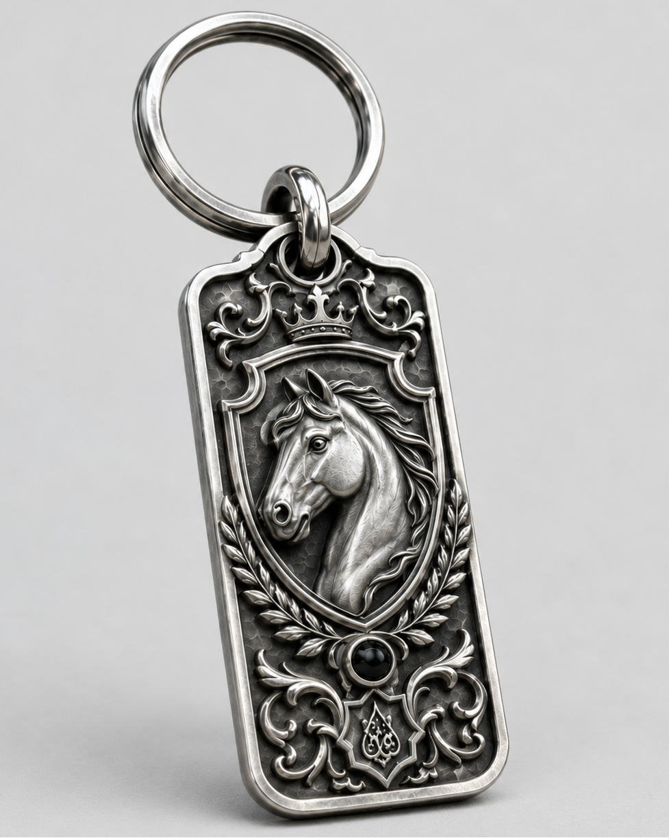 Equestrian Crest Personalized Key Tag, back view