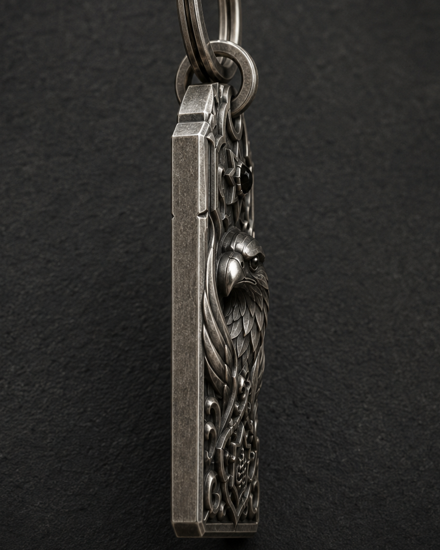 Falcon Sovereign Personalized Key Tag, engraved front detail