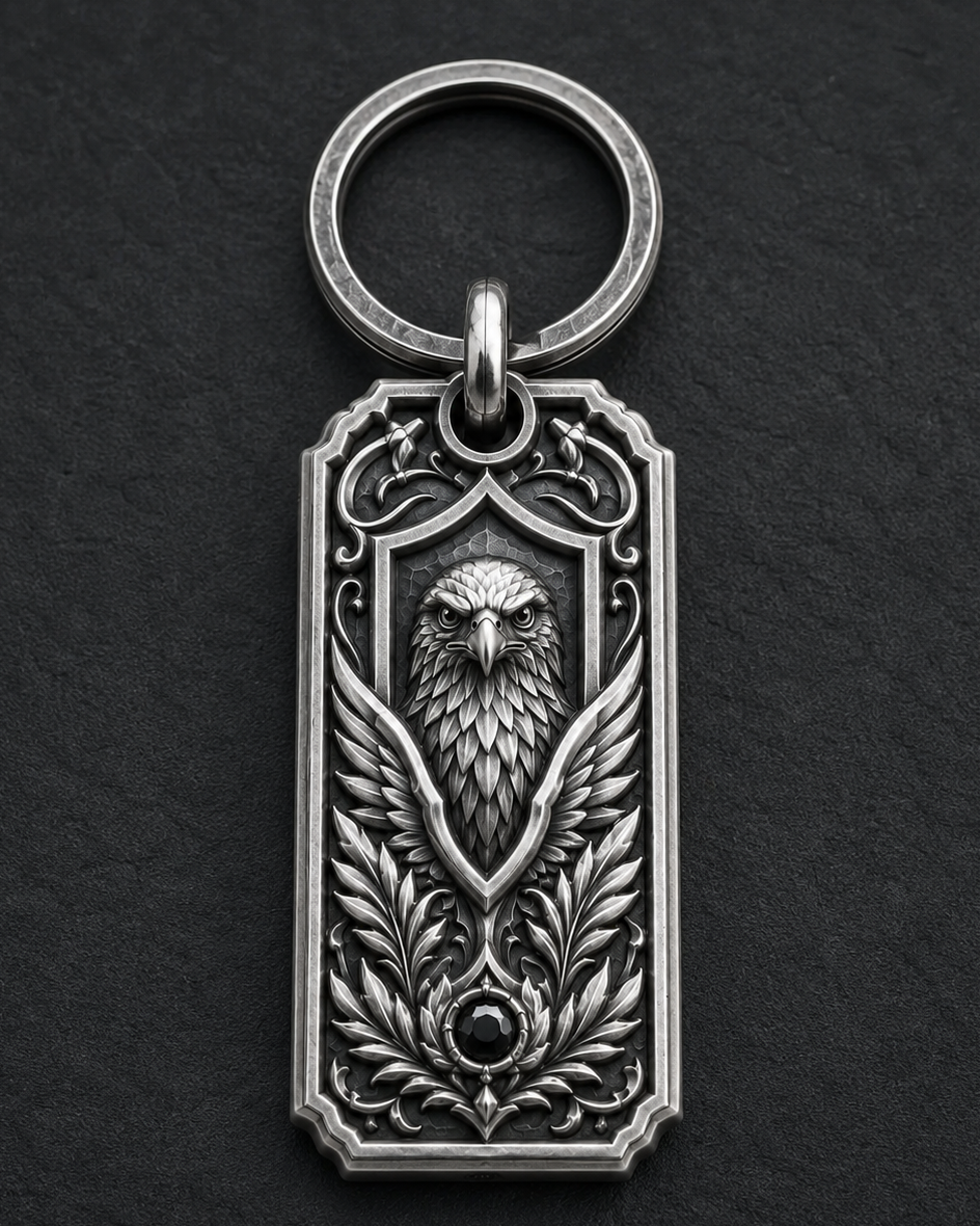 Imperial Falcon Personalized Key Tag, engraved front detail