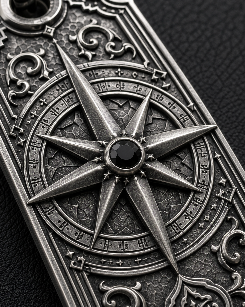 Handcrafted silver key tag, front view