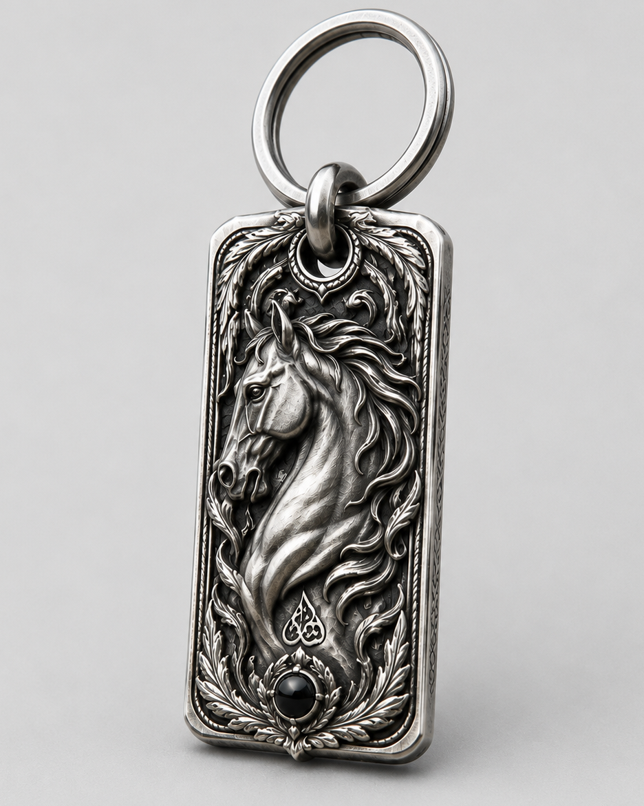 Stallion Heritage Personalized Key Tag, engraved front detail