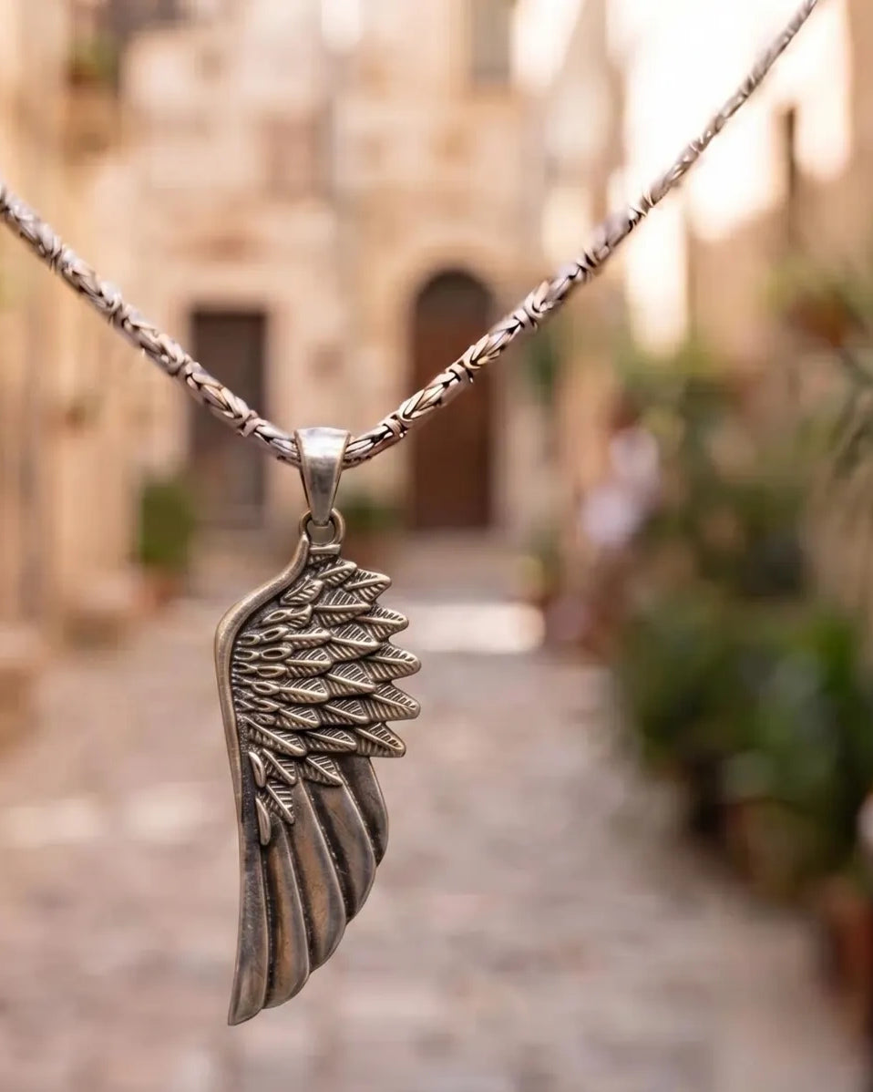 Angel Wing 925 Silver Pendant, back or personalization view