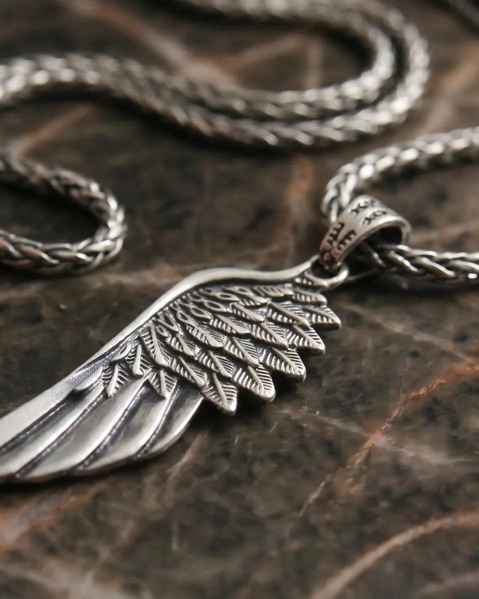 Angel Wing 925 Silver Pendant, close-up detail