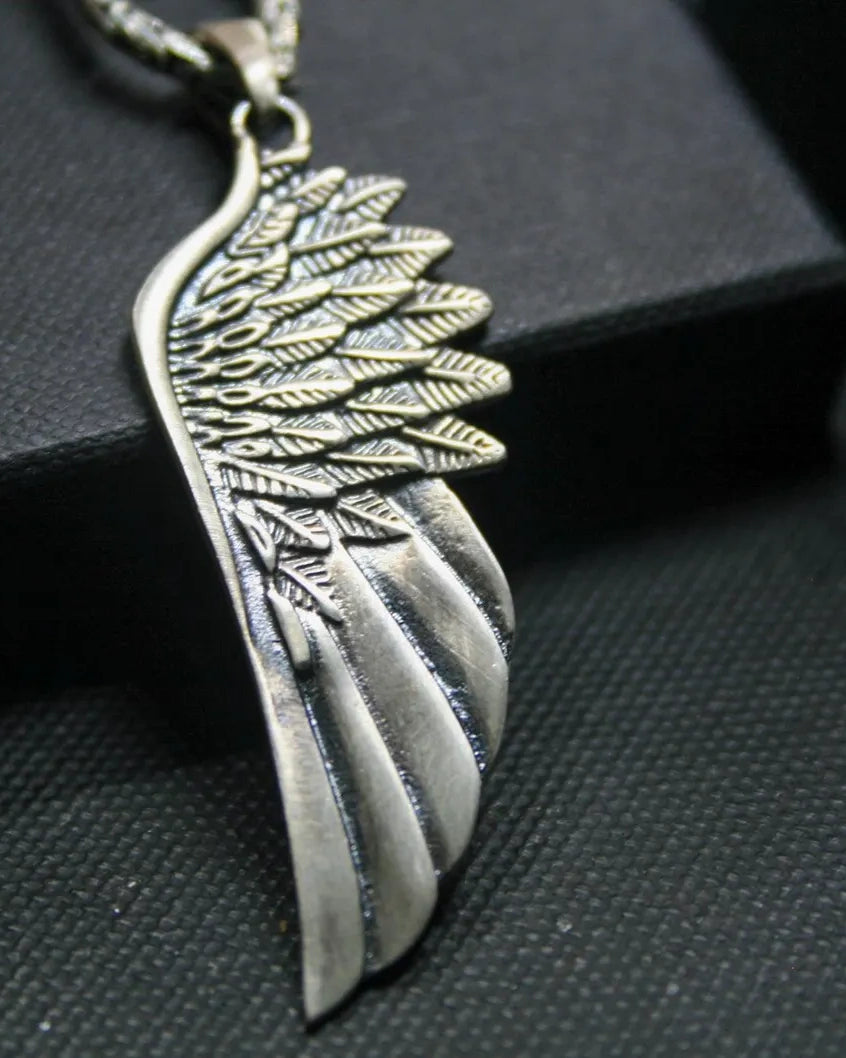 Angel Wing 925 Silver Pendant, worn on a chain