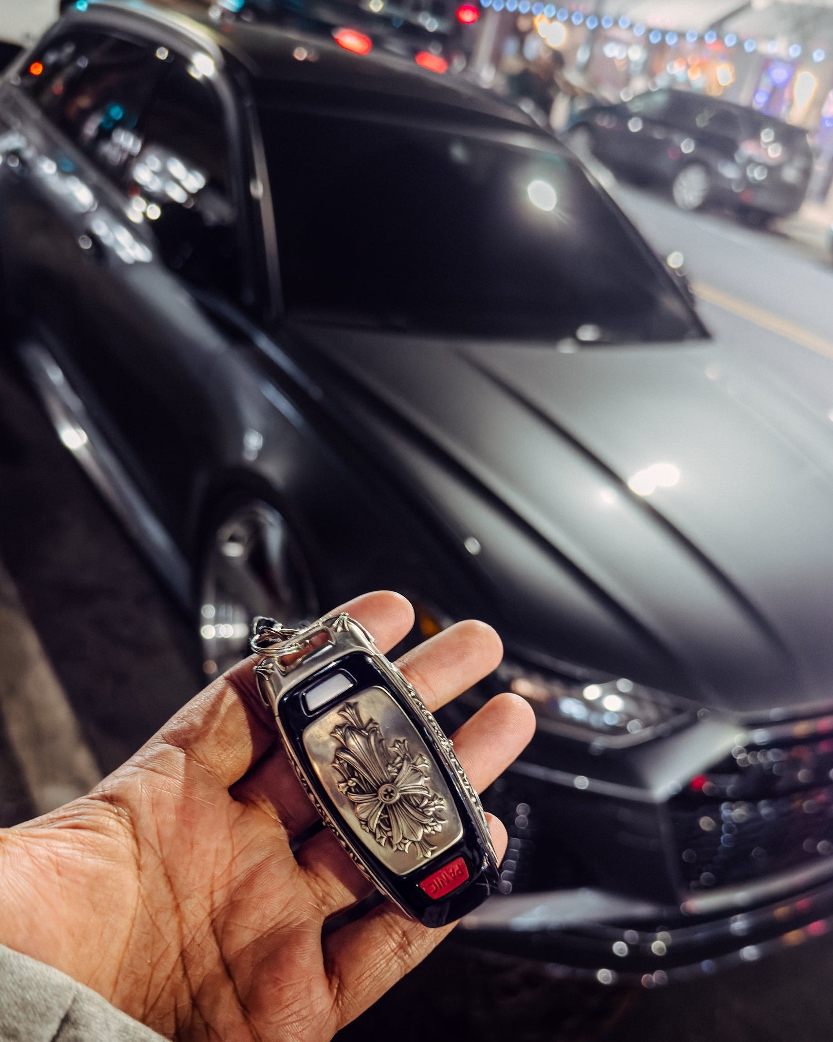 Vertical Three-Button Layout Cutout on Audi Sterling Silver Key Case - Precise Openings for Lock Unlock Trunk Release Buttons, Precision Fit Guarantee