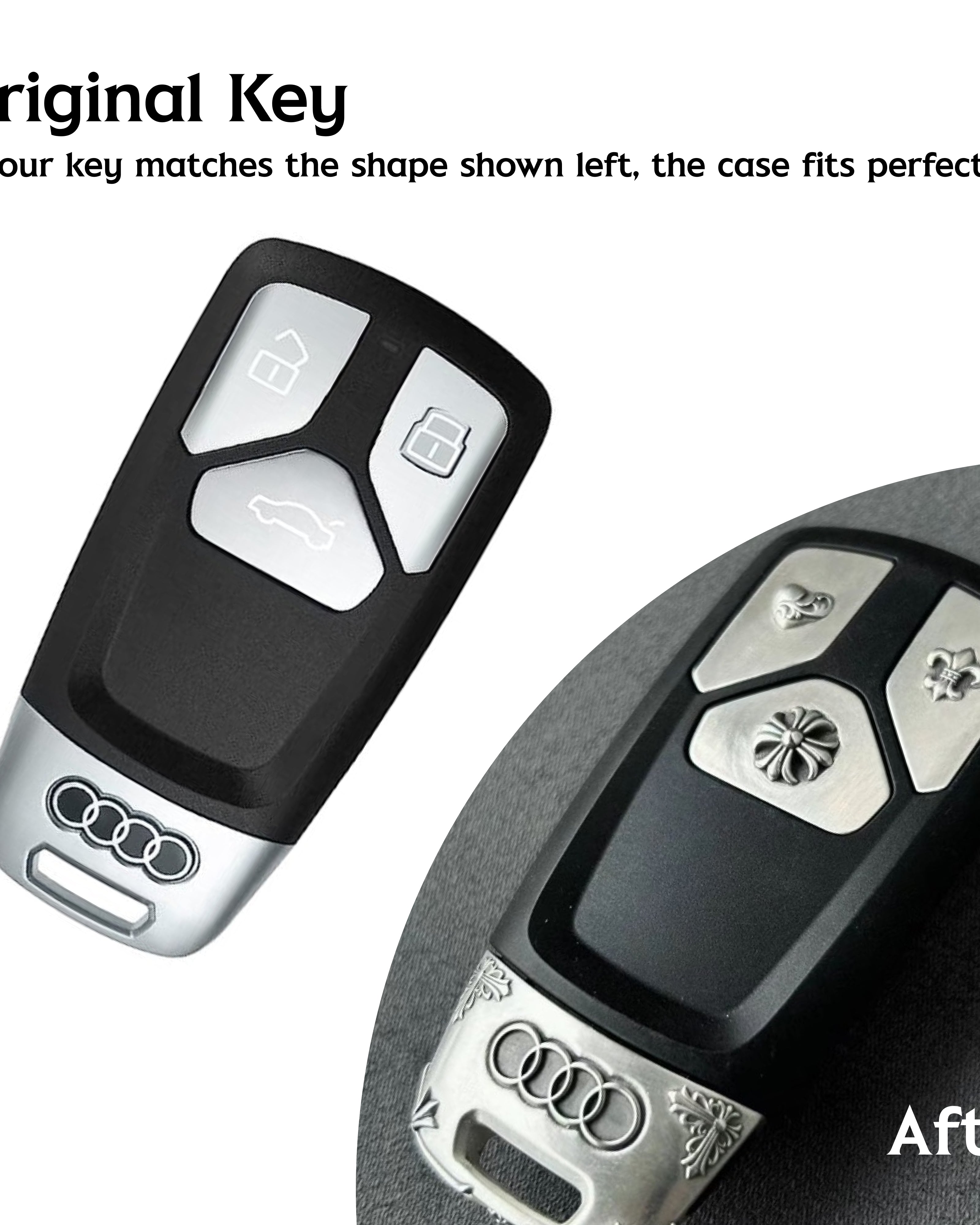 Audi key transformation before and after adding handcrafted silver key case protection