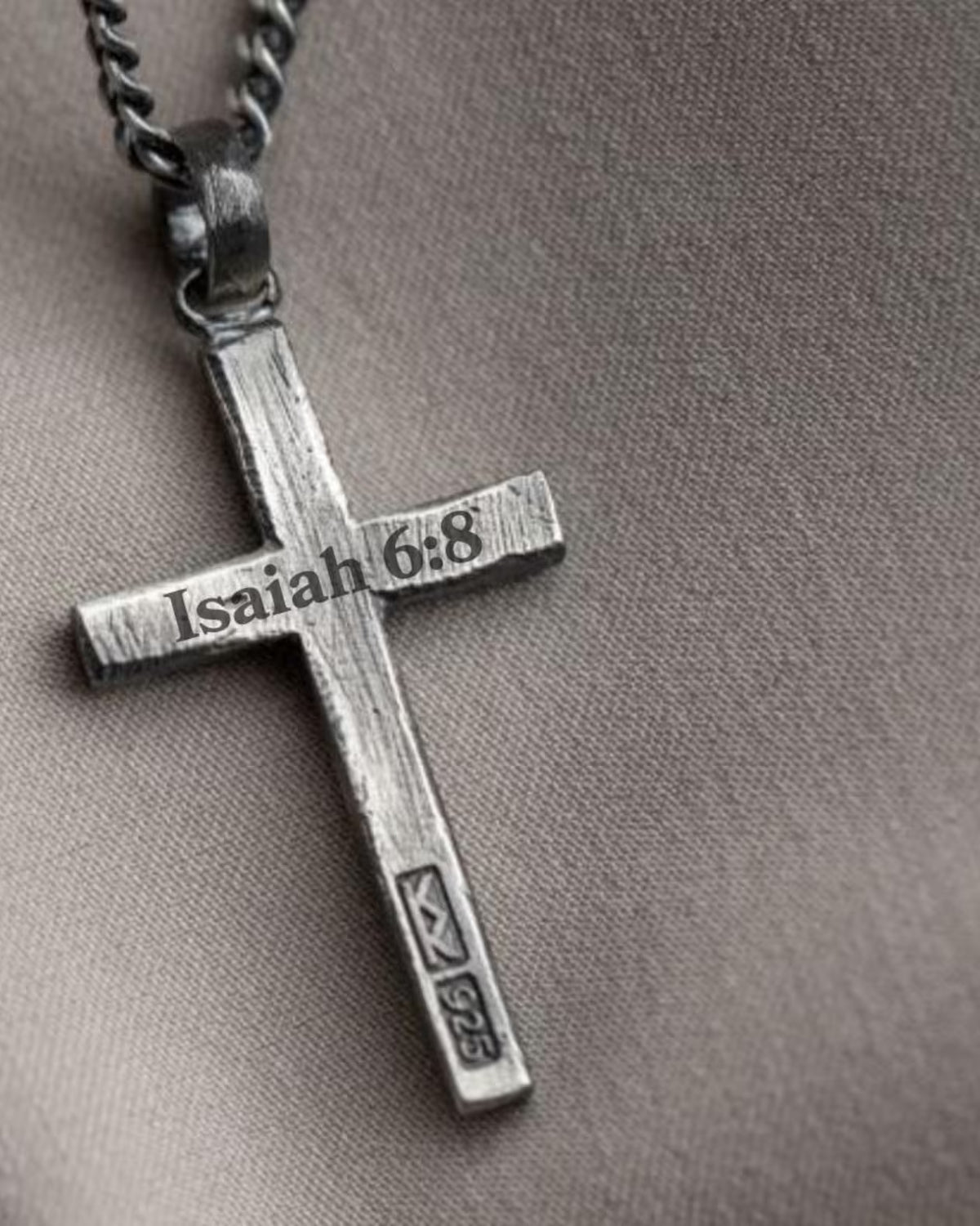 Bible Verse 925 Silver Cross Pendant, front view beside a car key