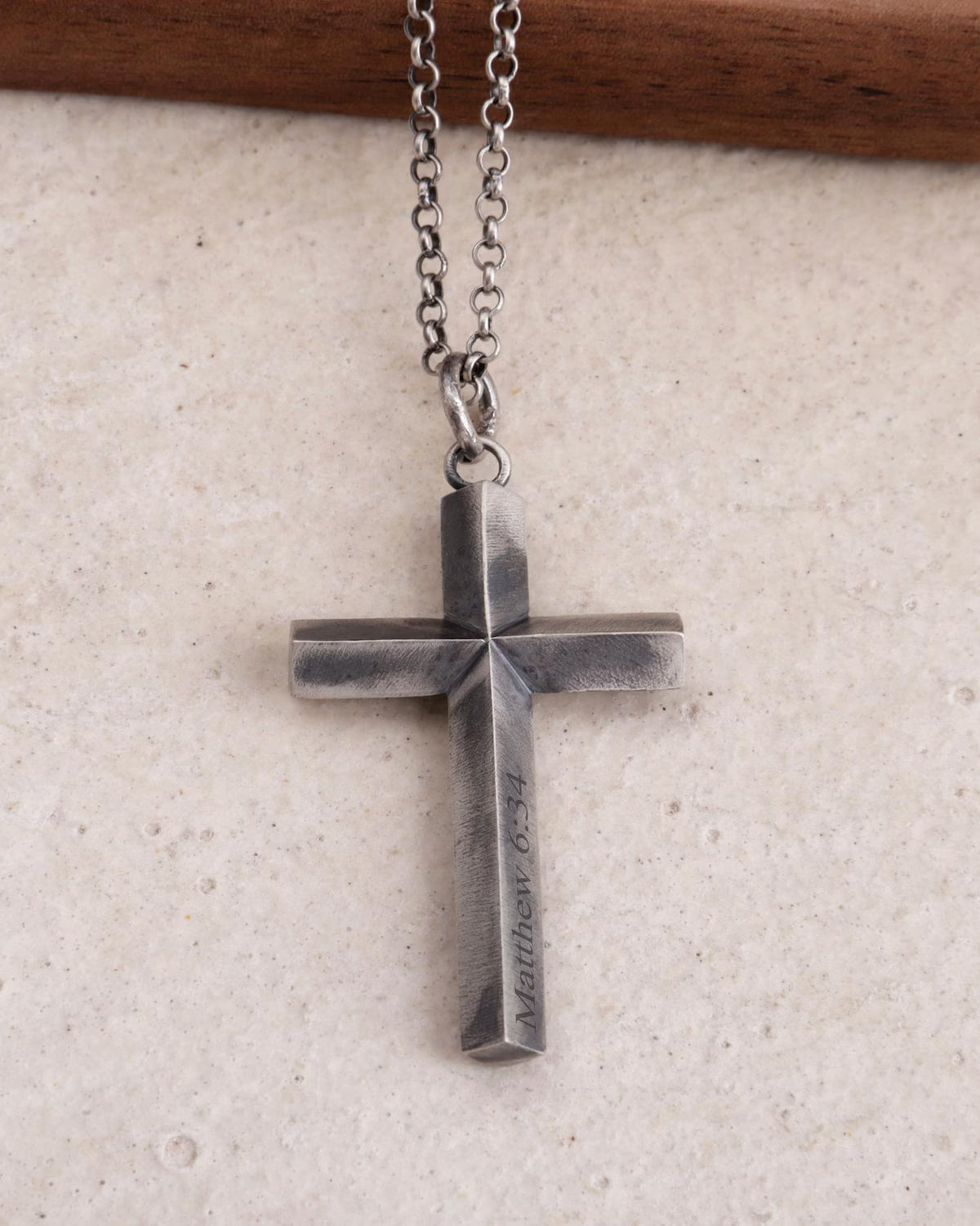 Custom Engraved 925 Silver Cross Pendant, back view