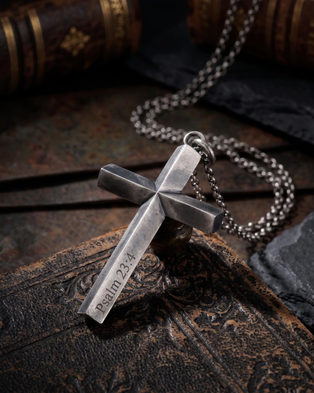 Custom Engraved 925 Silver Cross Pendant, front product view