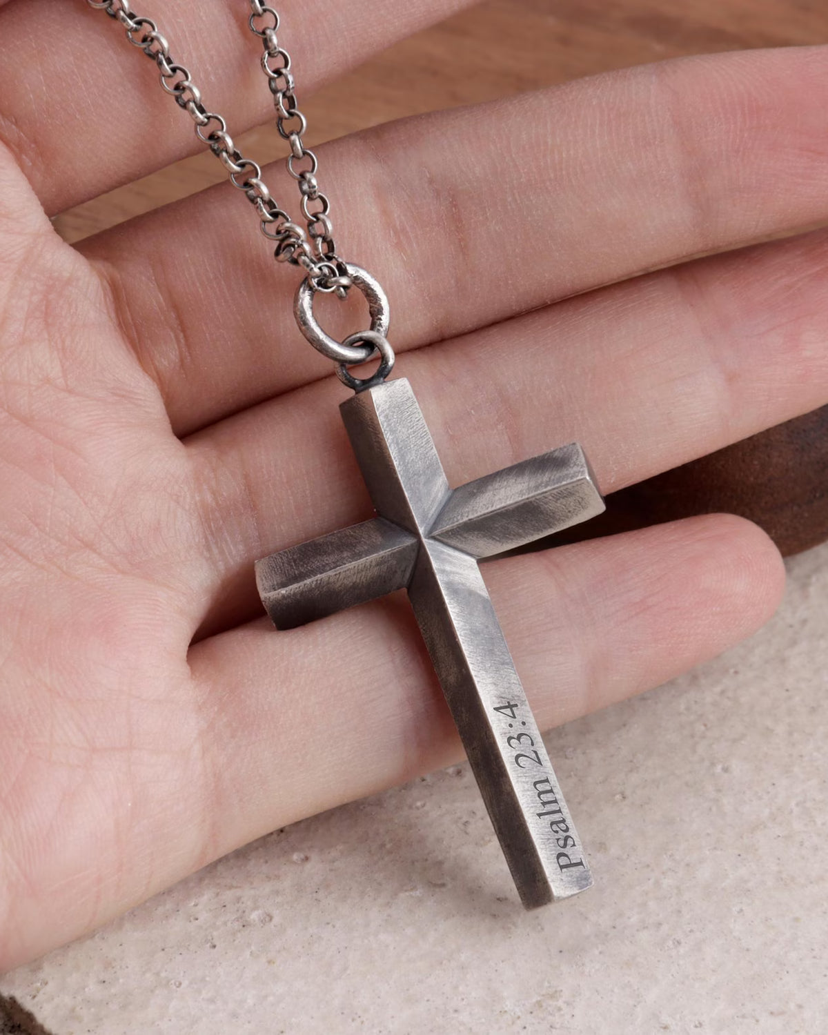 Custom Engraved 925 Silver Cross Pendant, personalized back example