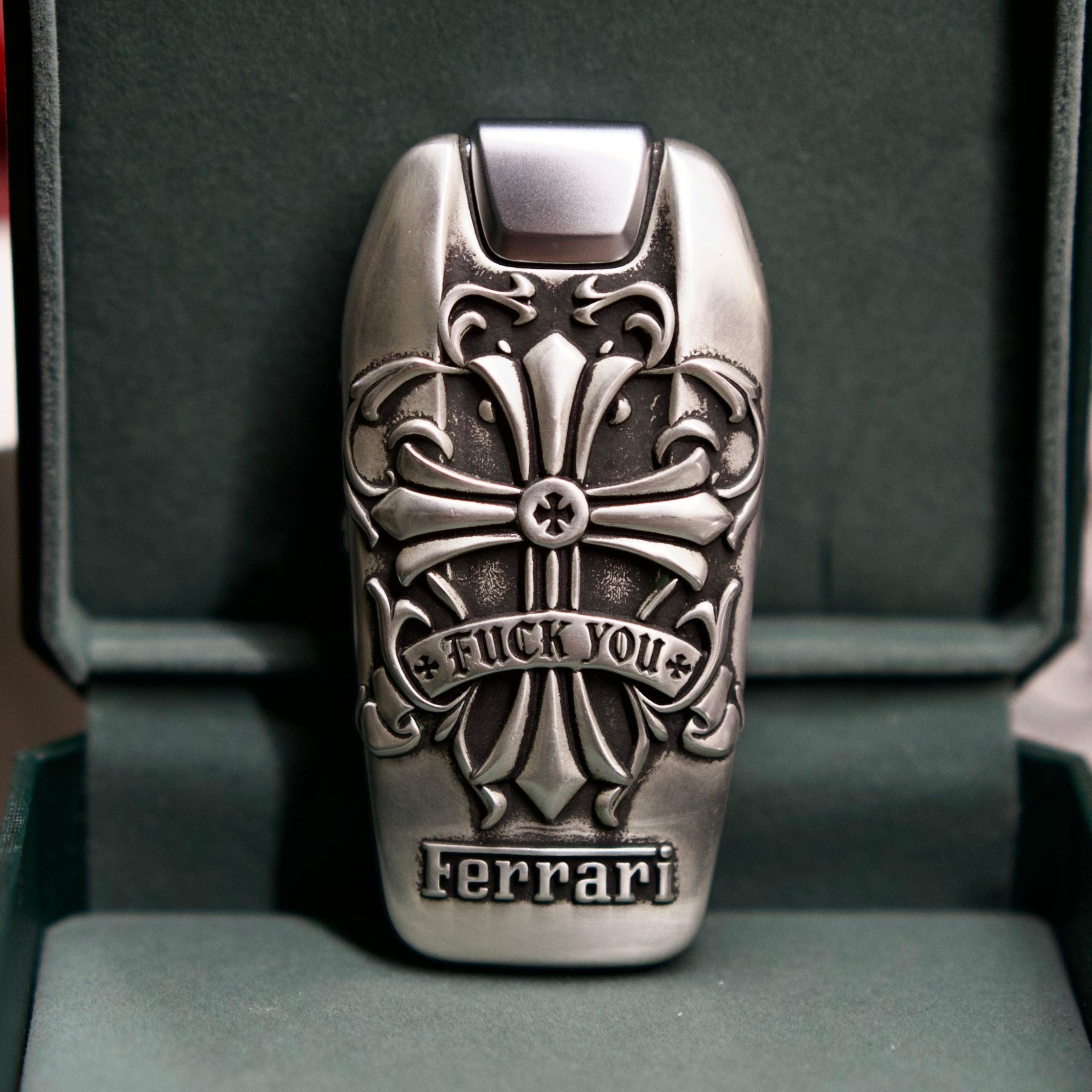 Custom Ferrari Key Case, back engraving close-up