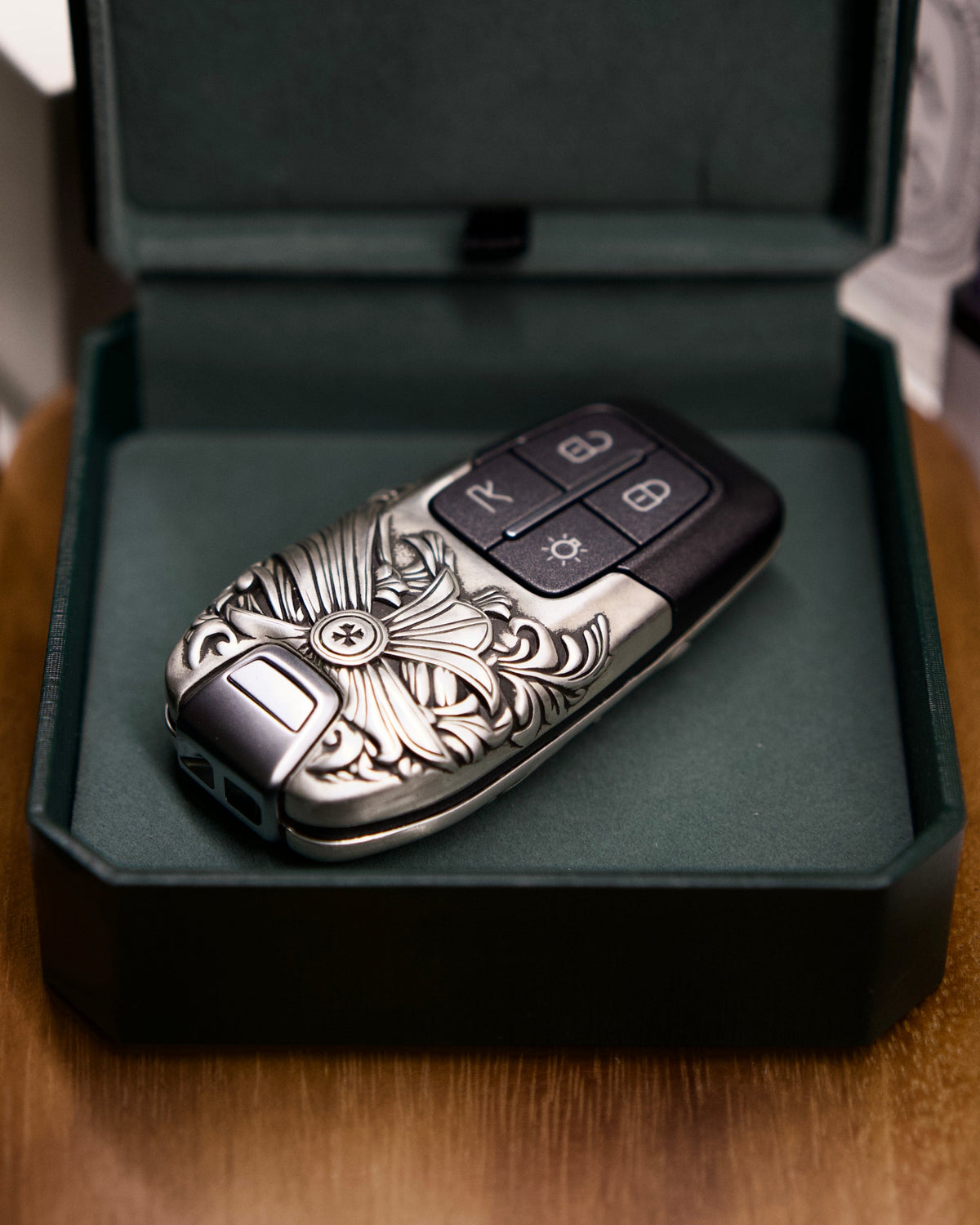 Custom Ferrari Key Case, front view in presentation box