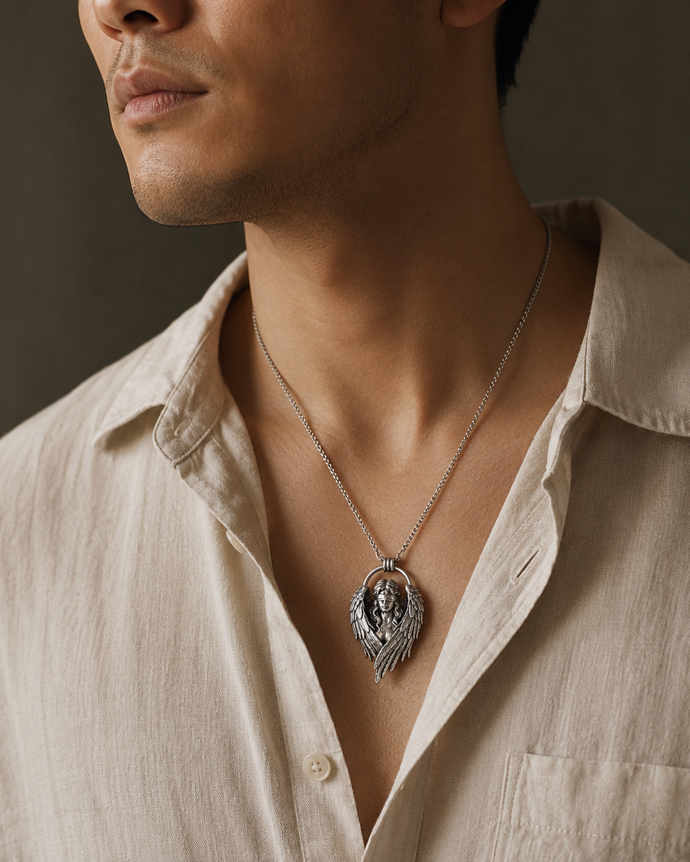 Fallen Angel Blindfolded Pendant, back or personalization view