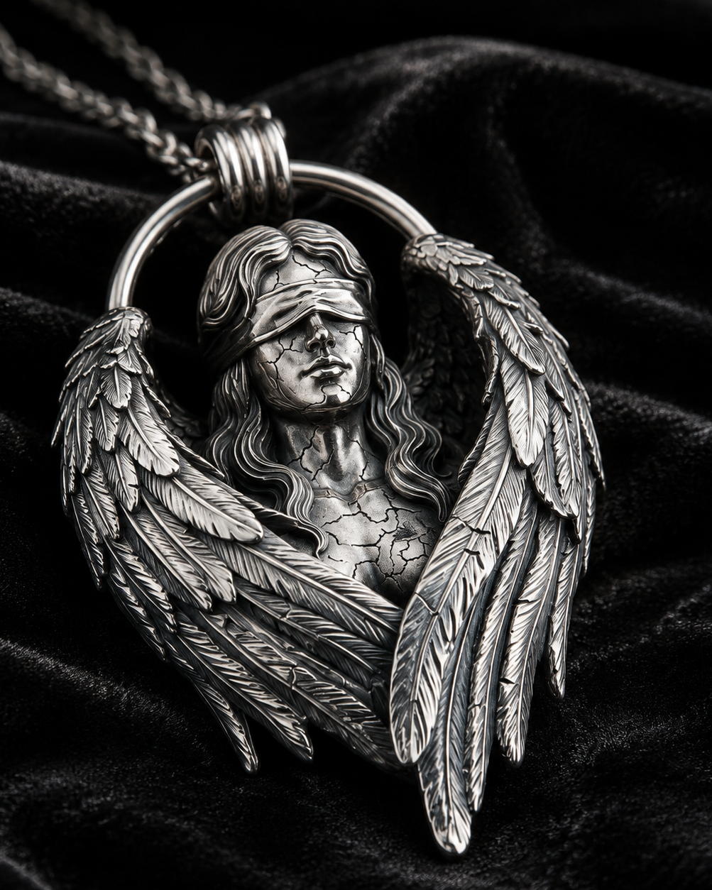 Fallen Angel Blindfolded Pendant, close-up detail