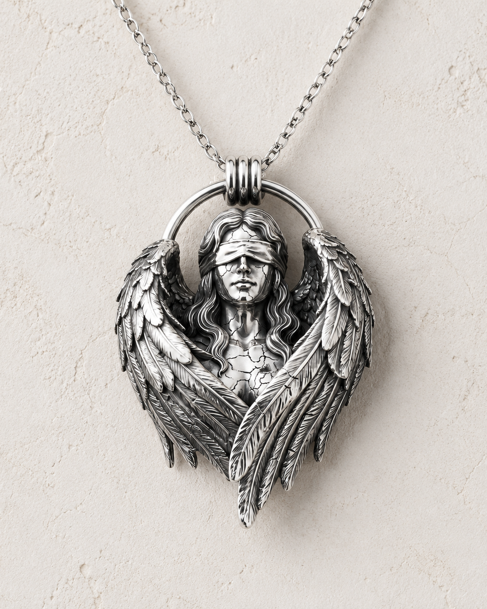 Fallen Angel Blindfolded Pendant, held for scale