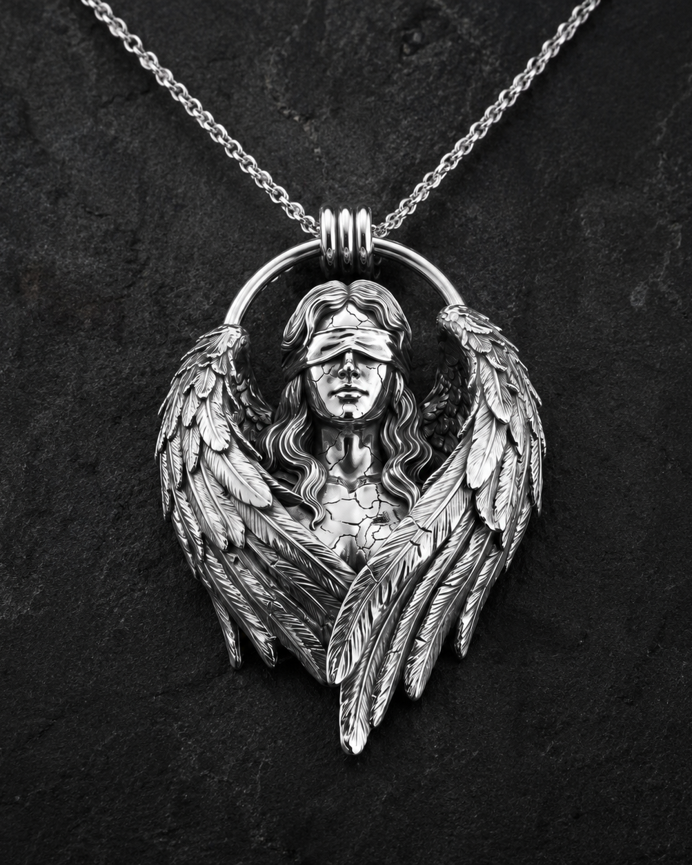 Fallen Angel Blindfolded Pendant, side profile