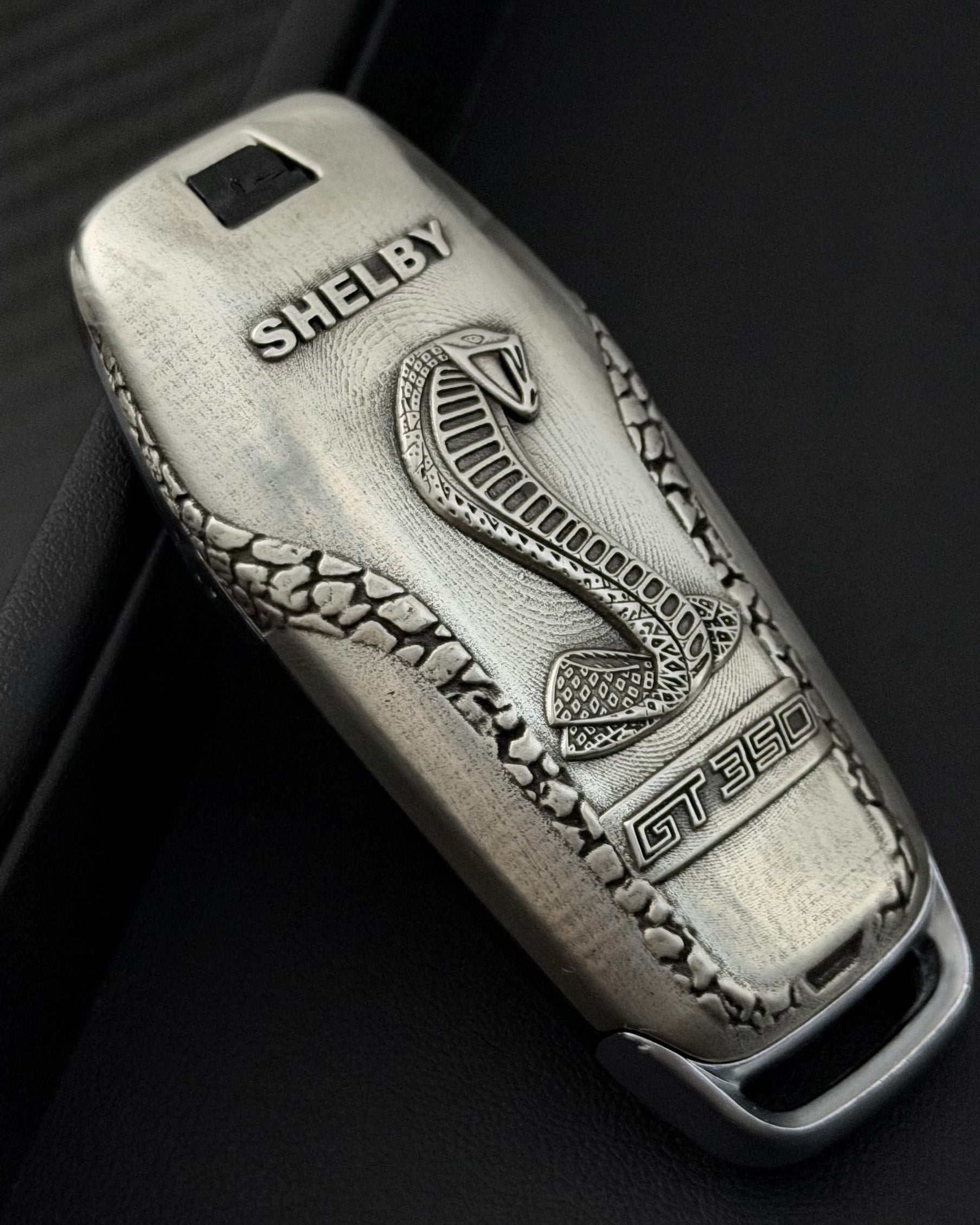 Ford Mustang Shelby GT350 Silver Key Case, back engraving detail