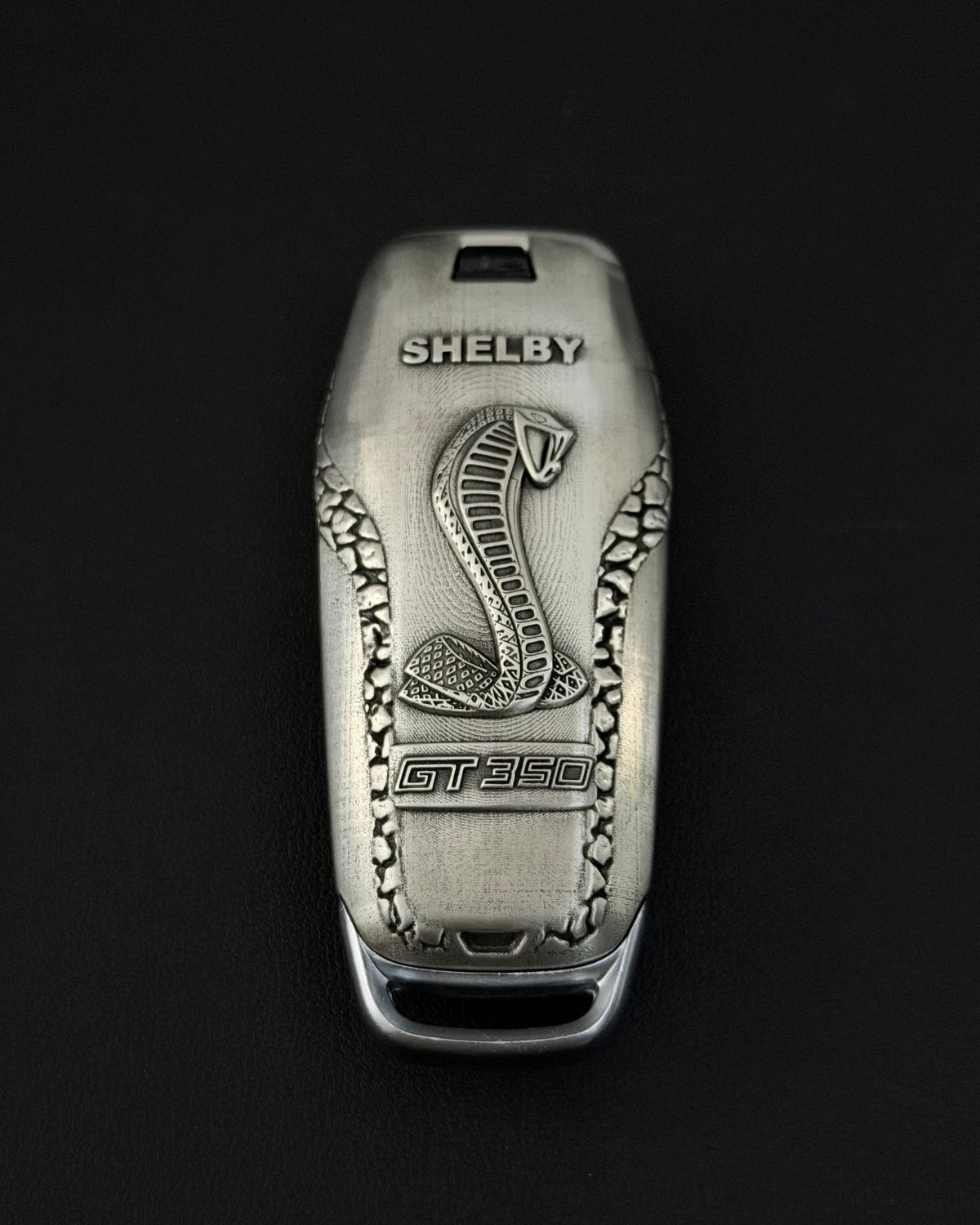 Ford Mustang Shelby GT350 Silver Key Case, back three-quarter view