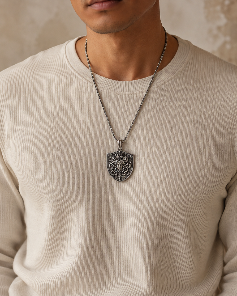 Gorgon's Shield Medusa Pendant, back or personalization view