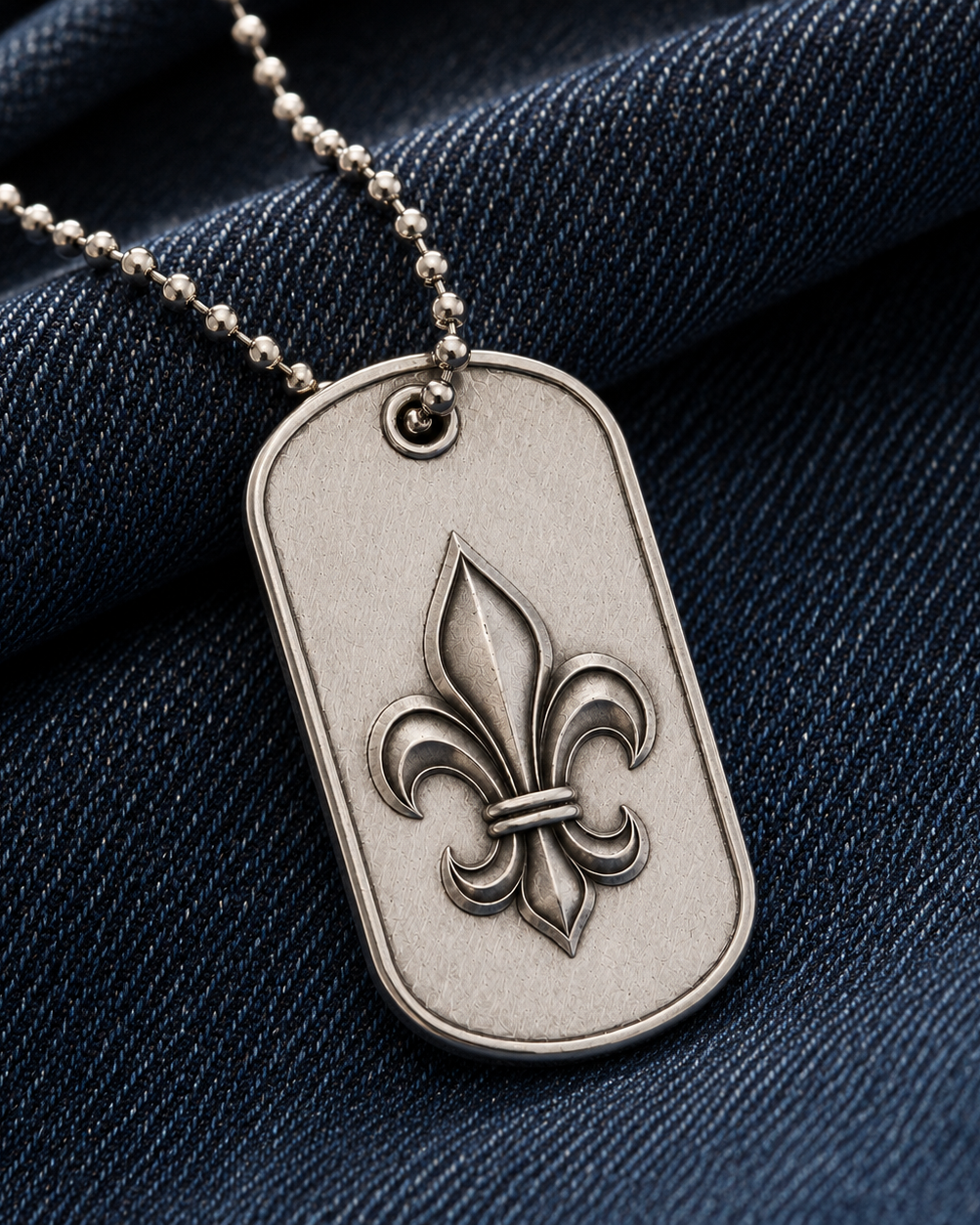 Ignis Flower-de-Luce 925 Silver I.D. Tag, close-up detail