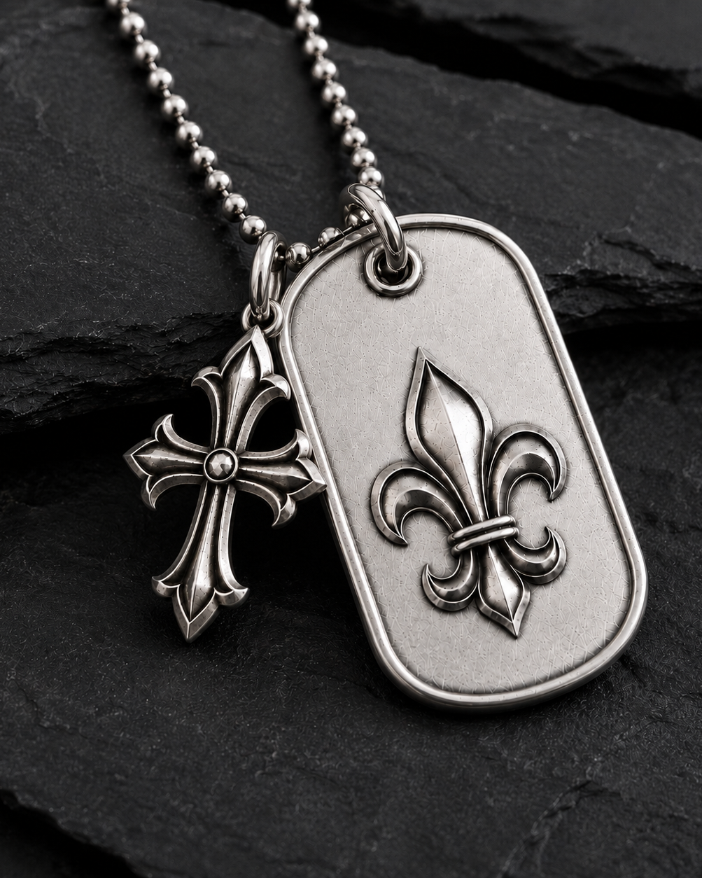 Ignis Flower-de-Luce 925 Silver I.D. Tag, lifestyle display