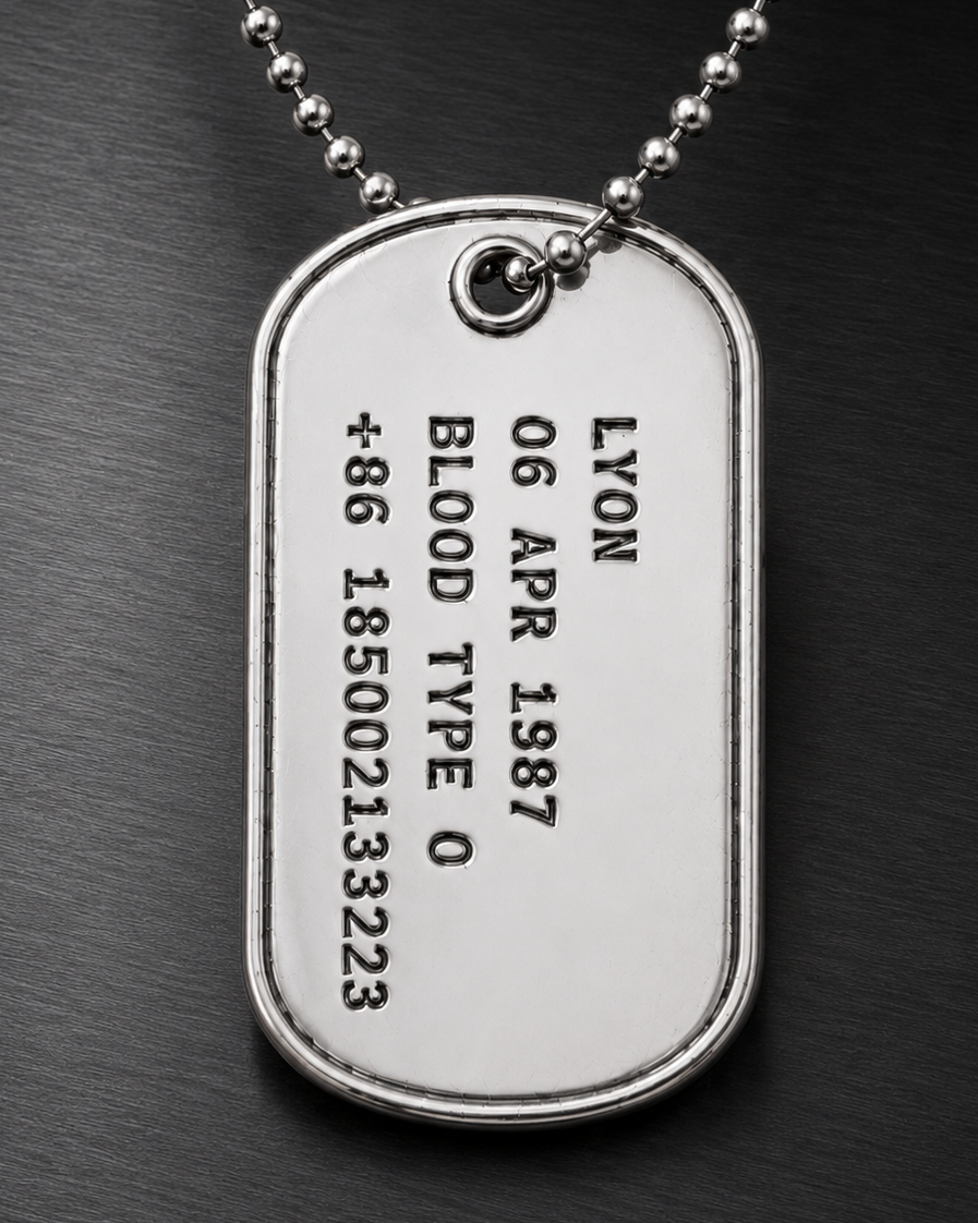 Ignis Identity 925 Silver I.D. Tag, engraved edge detail