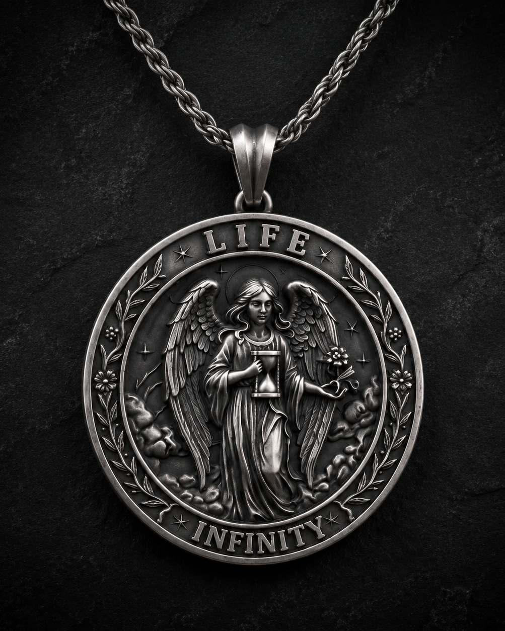 Life & Death Double-Sided Medallion, close-up detail