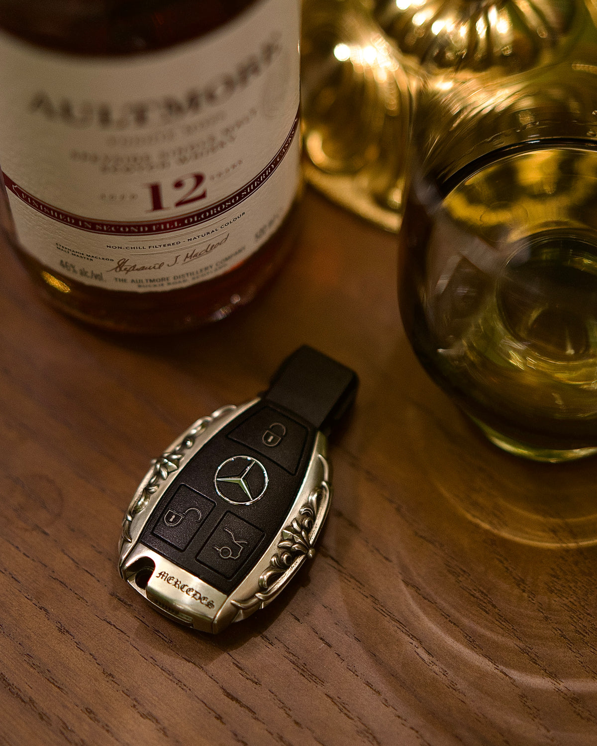 Handcrafted silver car key case, lifestyle display