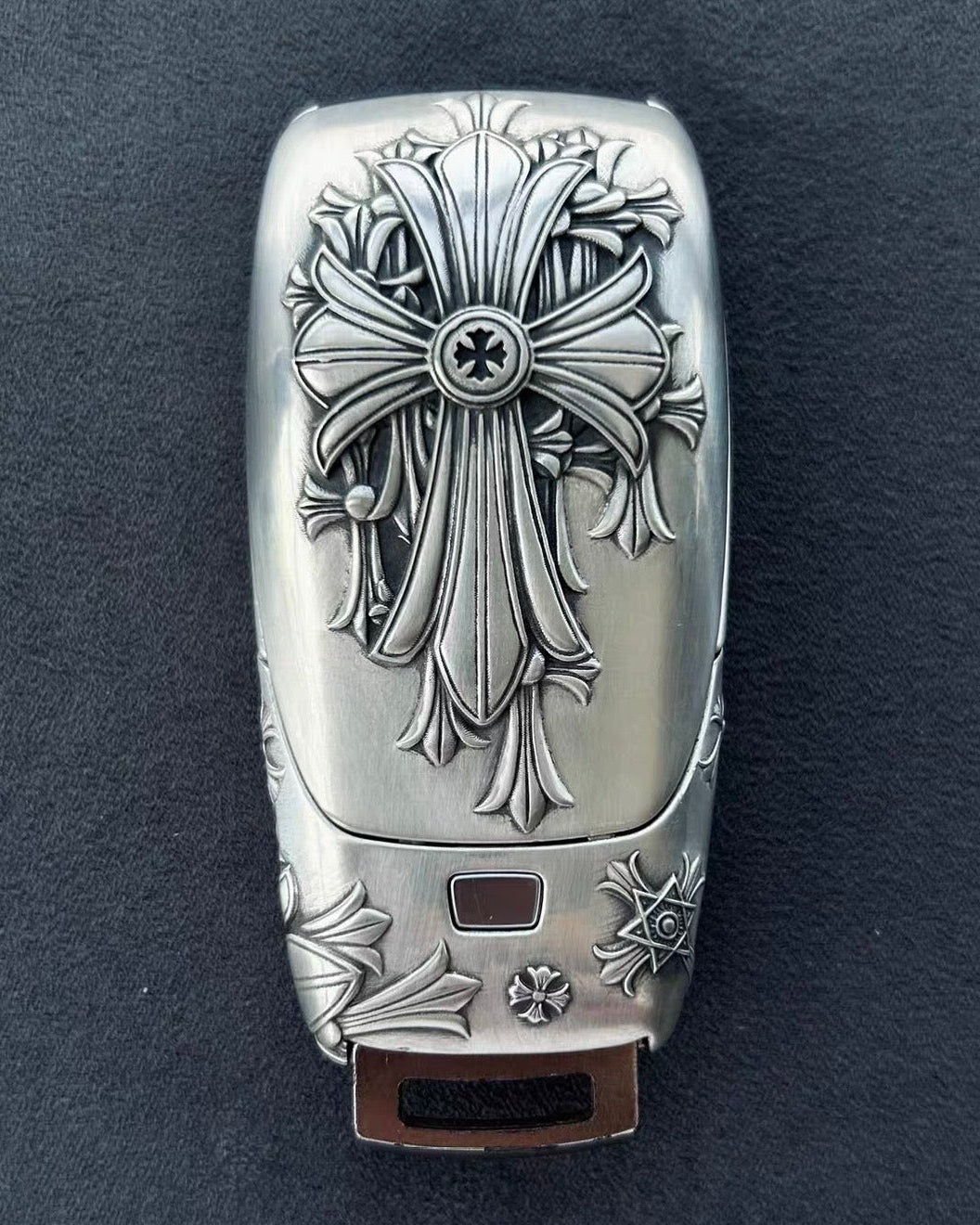 Mercedes Slim Rectangle Silver Key Case, front view