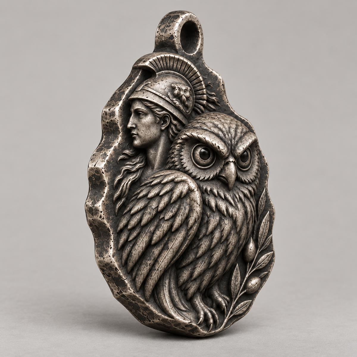 Athena keychain charm design preview, oblique view
