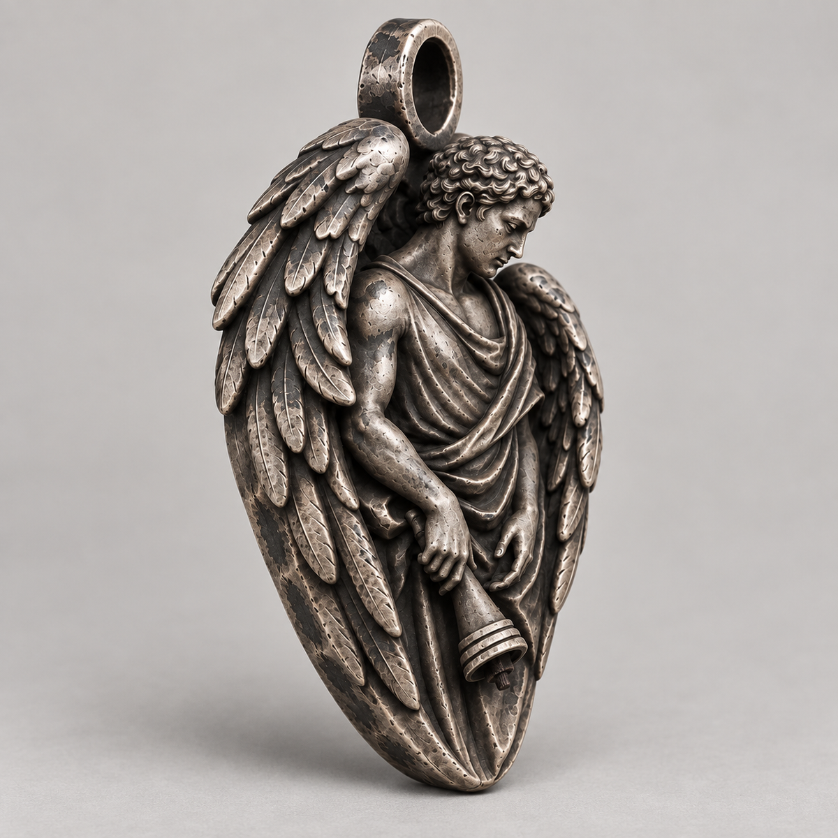 Thanatos keychain charm design preview, oblique view