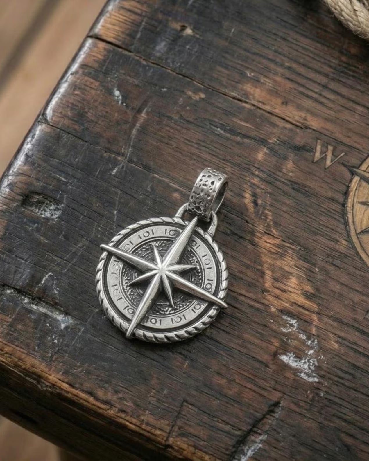 Nautical Compass 925 Silver Pendant, alternate car-key pairing
