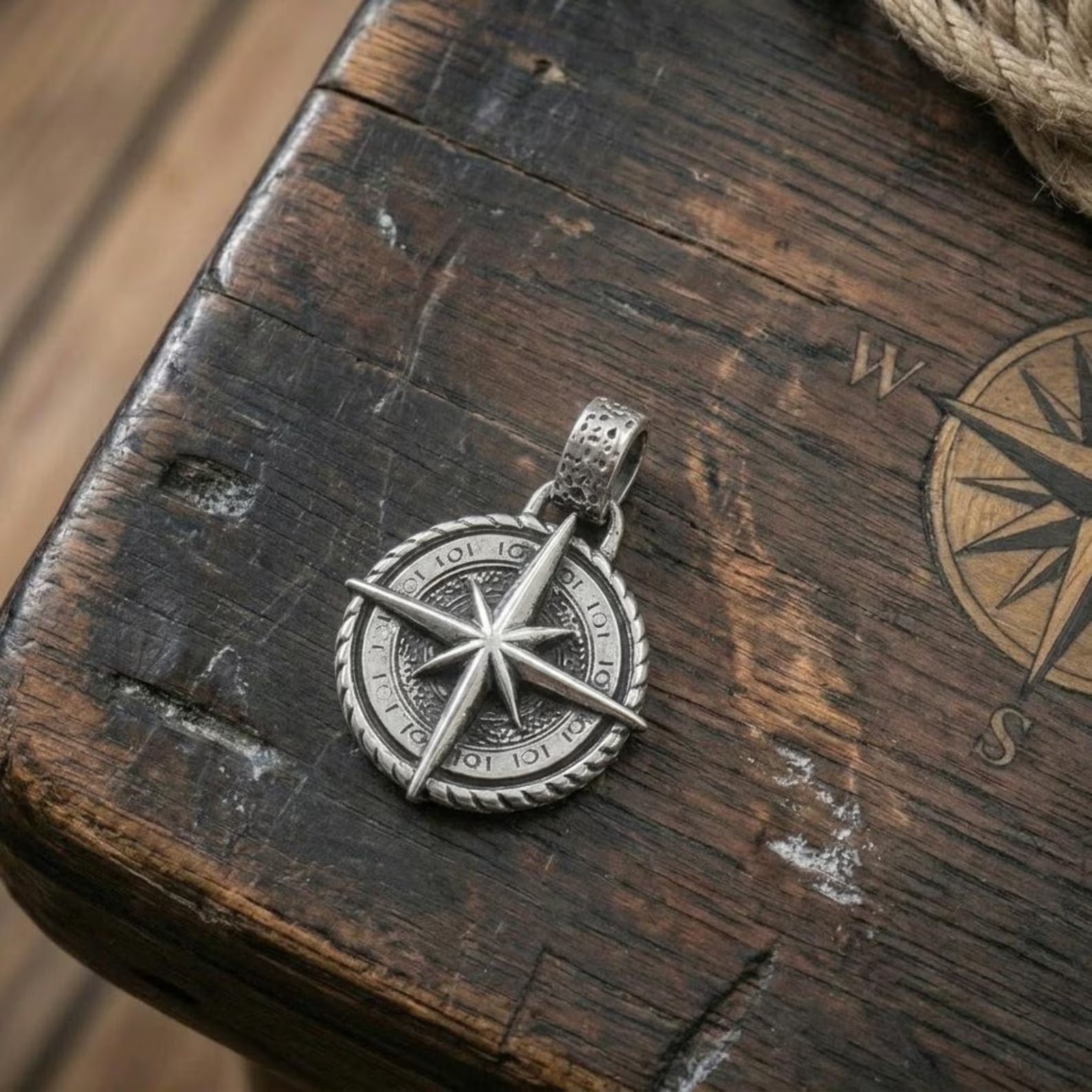 Nautical Compass 925 Silver Pendant, alternate car-key pairing