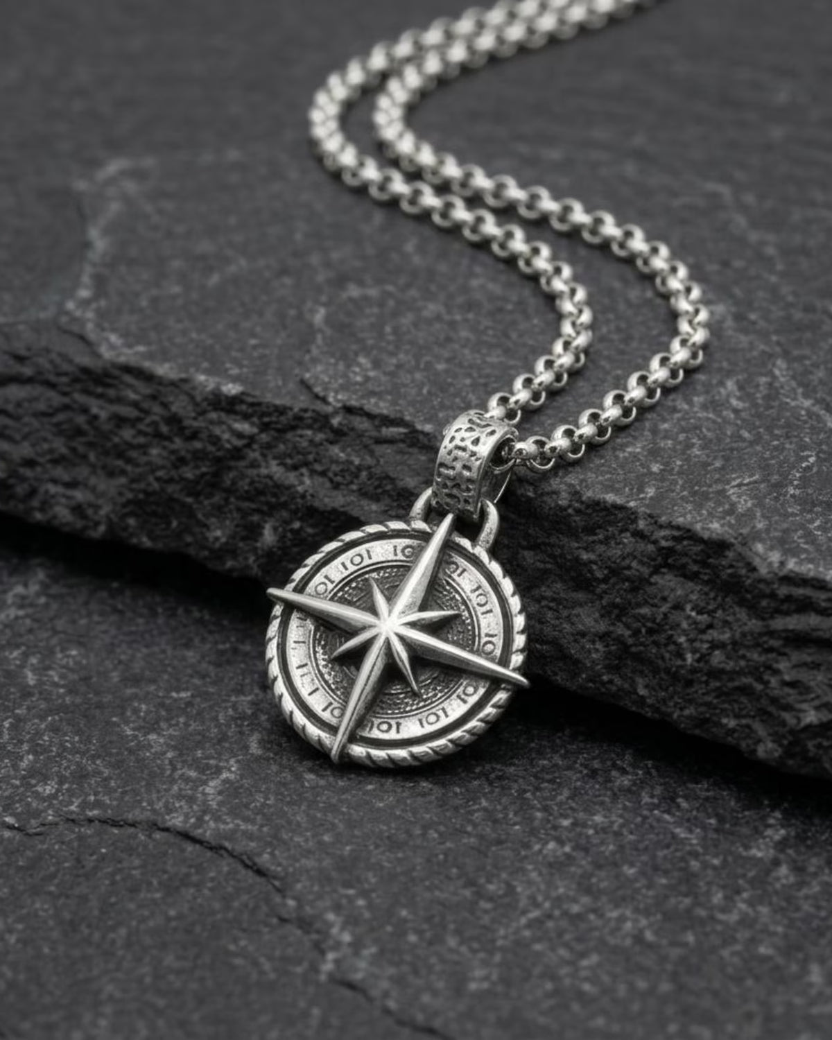 Nautical Compass 925 Silver Pendant, front product view