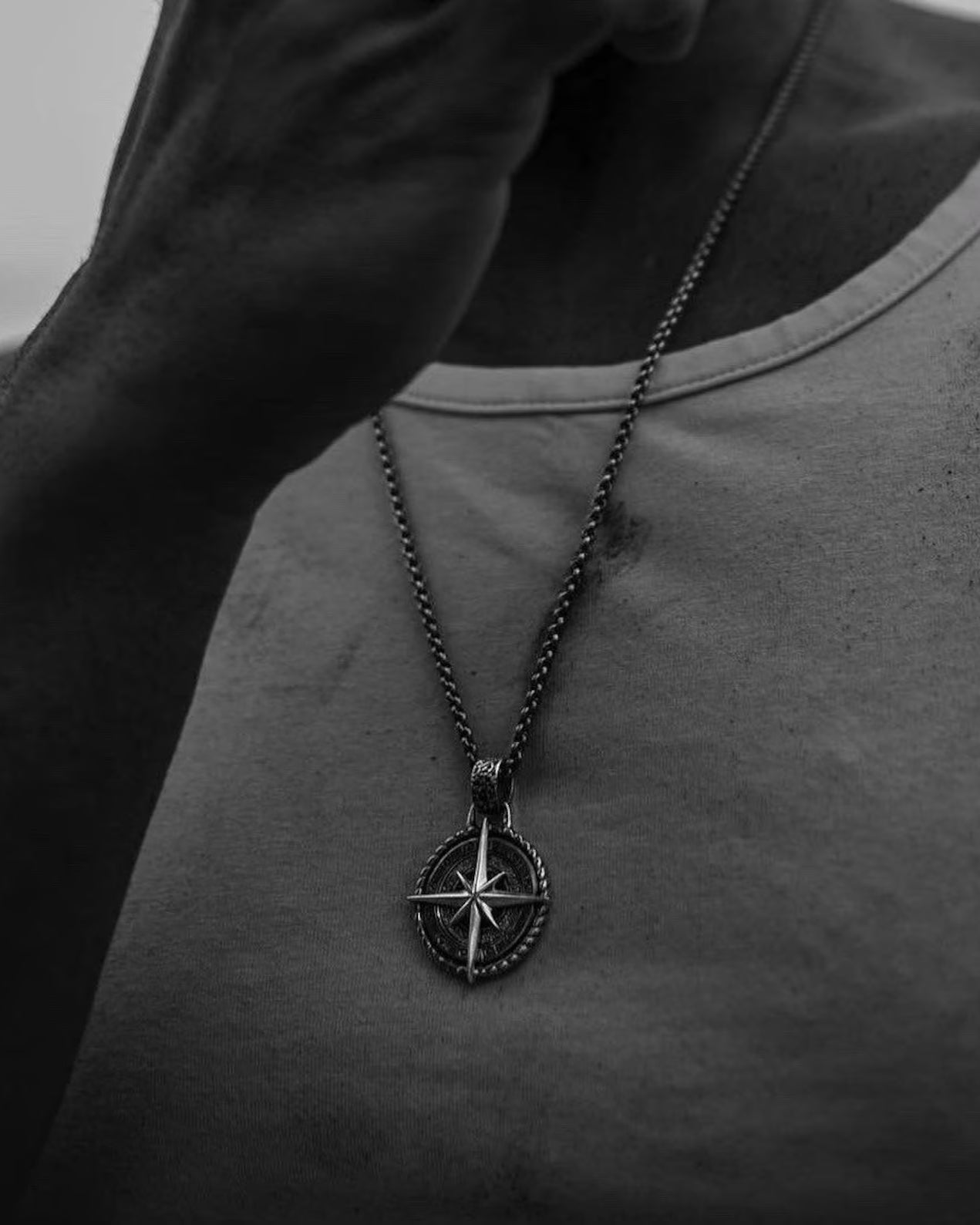 Nautical Compass 925 Silver Pendant, second personalization example