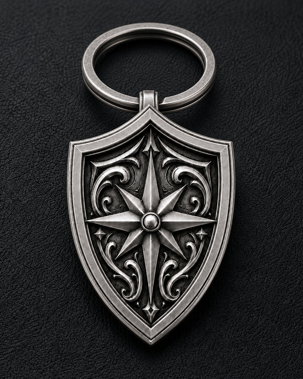 North Star Shield Silver Keychain, second personalization example