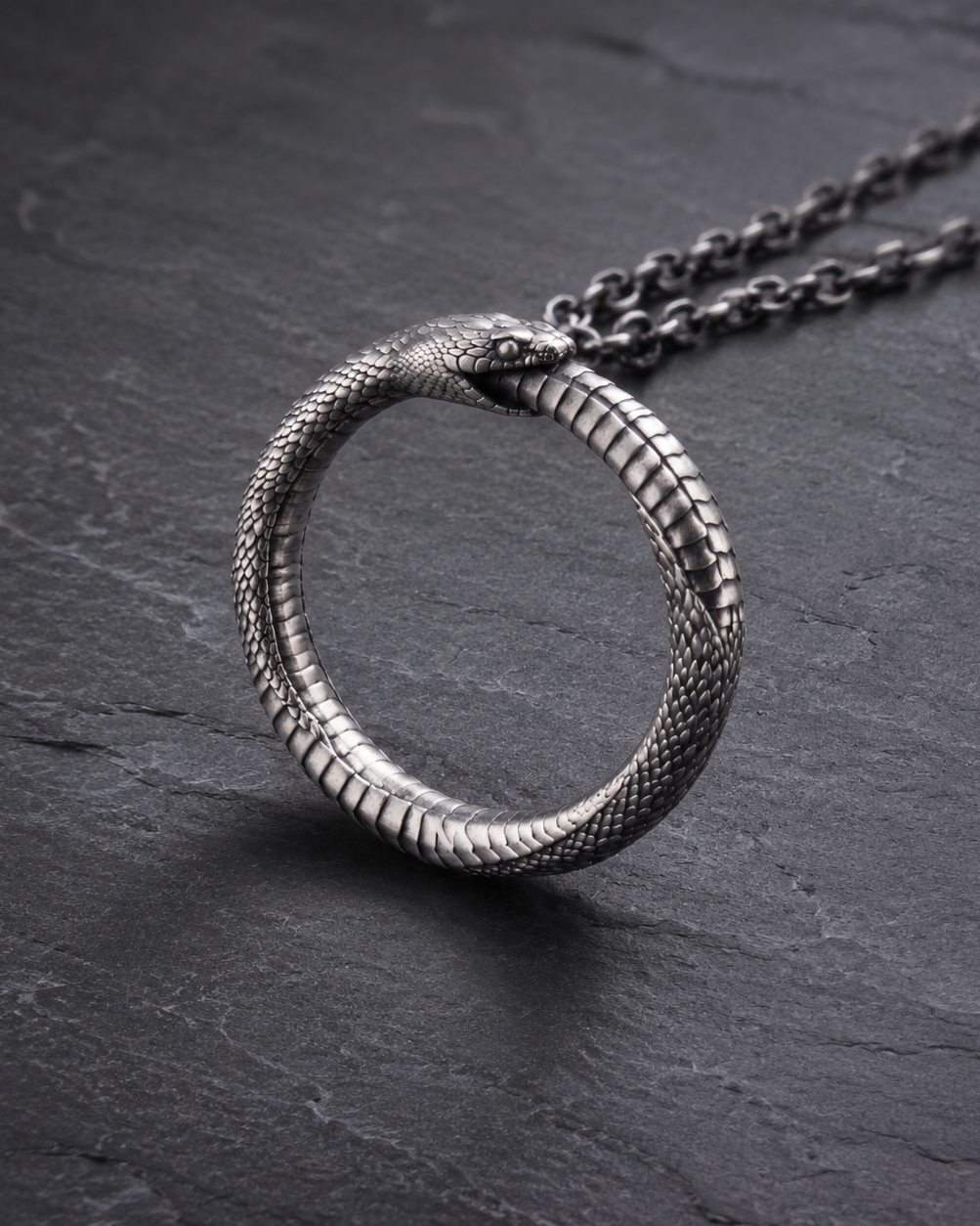 Ouroboros Serpent Circle Pendant, close-up detail