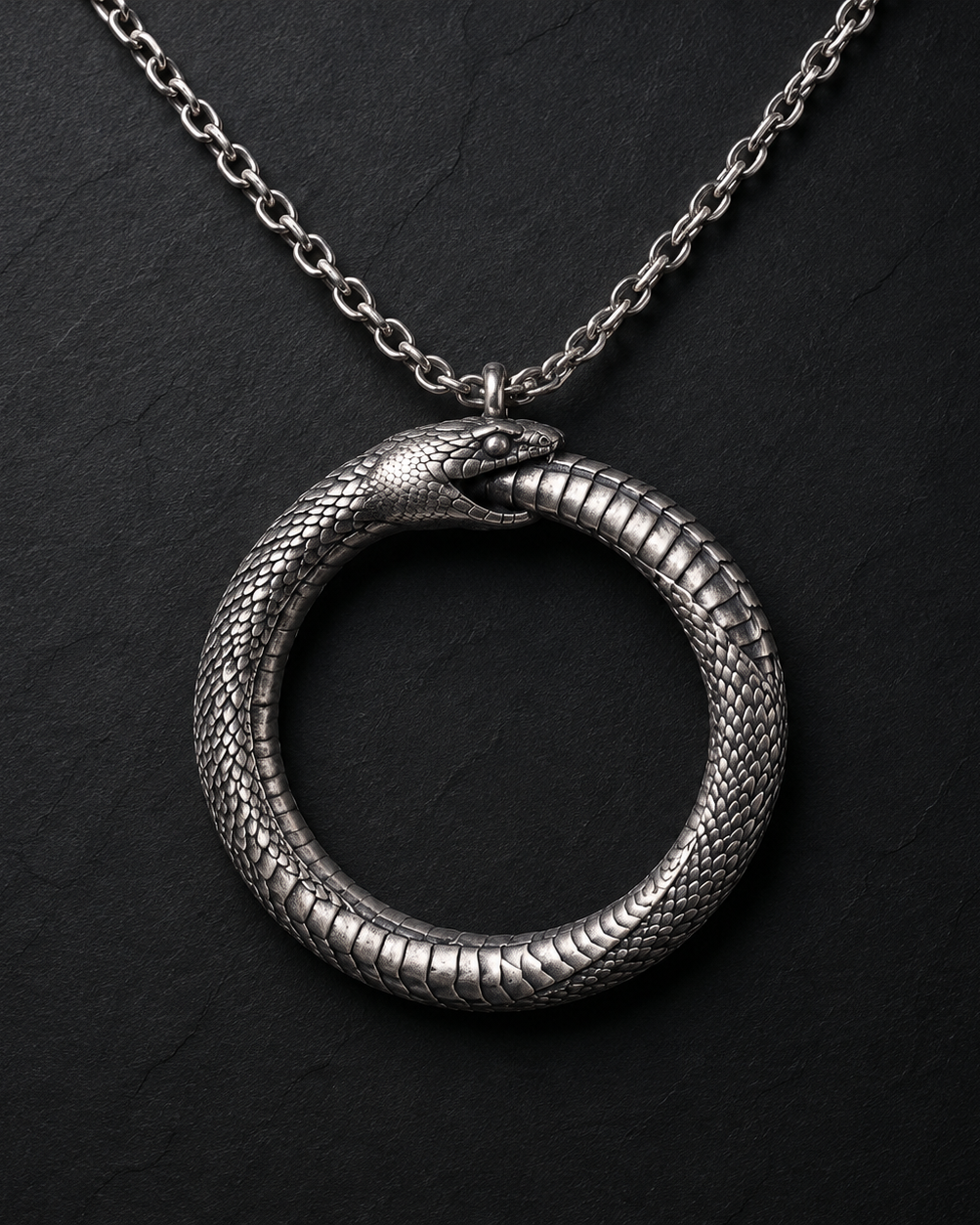 Ouroboros Serpent Circle Pendant, front view